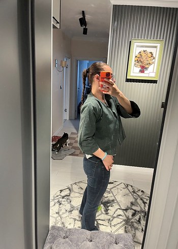 Gri Kadın Denim Ceket, Rahat Kesim - Görsel 2