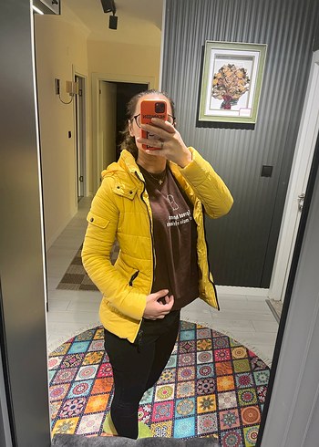 Sarı Fermuarlı Kadın Kışlık Mont - Görsel 6