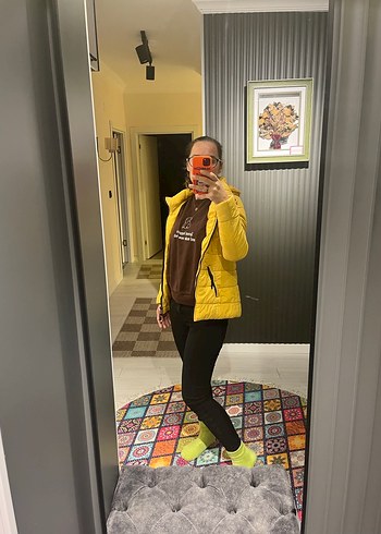 Sarı Fermuarlı Kadın Kışlık Mont - Görsel 7