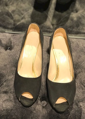 Siyah süet Topuklu Kadın Ayakkabı - Görsel 2