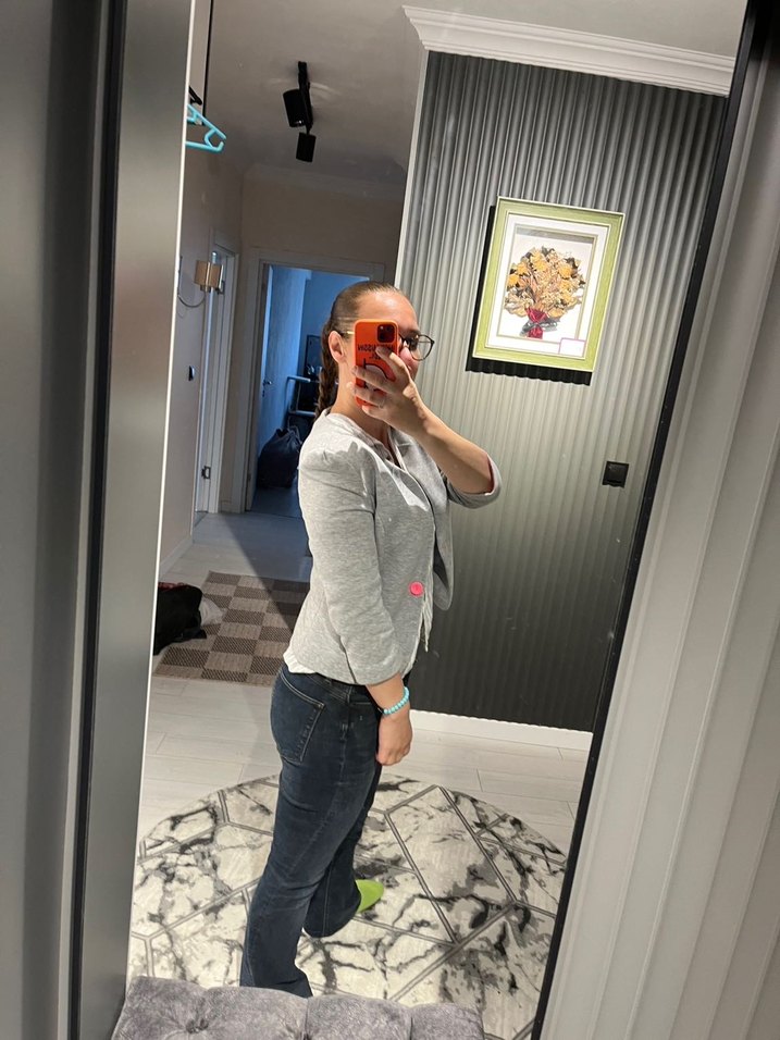 Gri Salaş Kesim Midi Kadın pamuklu ceket - Görsel 2