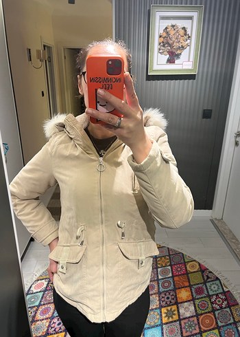 Bej Kadın Puff Mont Yüksek Yaka - Görsel 2