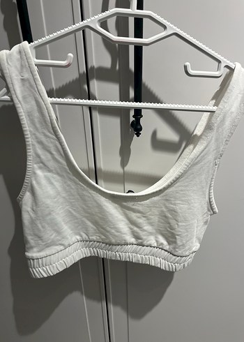 Stradivarius Kadın Beyaz Keten Kolsuz Crop Top - Görsel 3