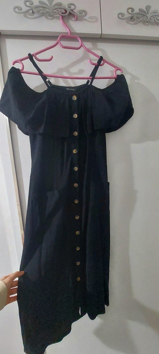 Siyah straplez düğmeli elbise #elbise - Görsel 3