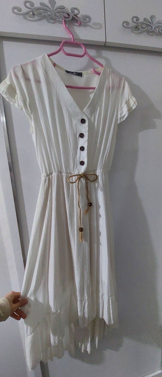 Düğmeli Beyaz Uzun Elbise #elbise - Görsel 2