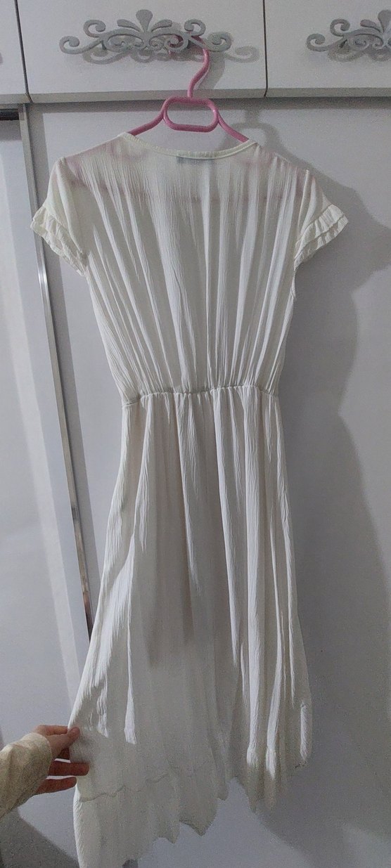 Düğmeli Beyaz Uzun Elbise #elbise - Görsel 3