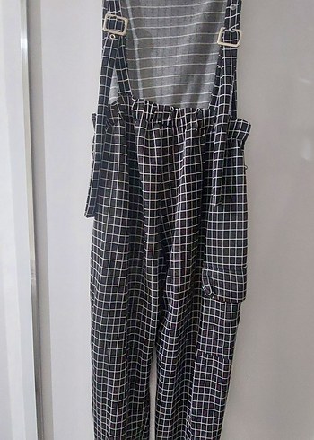 koyu gri ve beyaz renkli kare desenli tulum #tulum - Görsel 5