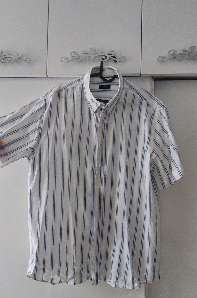 Düğmeli Kısa Kollu Çizgili Gömlek #gömlek #erkek gömlek - Görsel 2