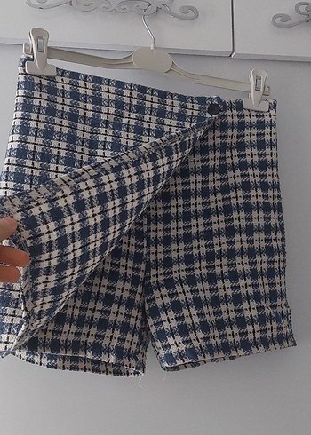 lacivert, beyaz kare desenli Mini şortlu Etek #etek #mini etek - Görsel 2