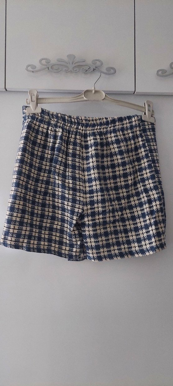 lacivert, beyaz kare desenli Mini şortlu Etek #etek #mini etek - Görsel 3