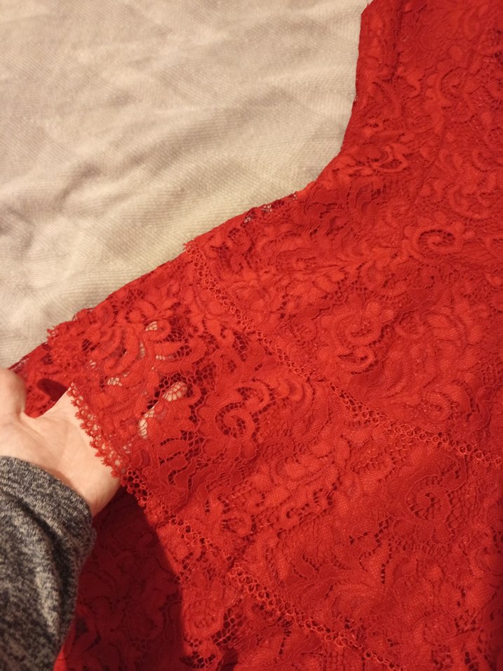 38 beden Kırmızı Dantel Mini Abiye Elbise - Görsel 4
