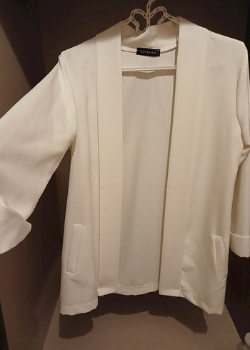 Beyaz Kadın Midi Blazer Ceket