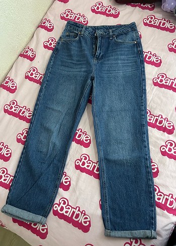 Düğmeli Loose Fit Mavi Denim Kadın Jean
