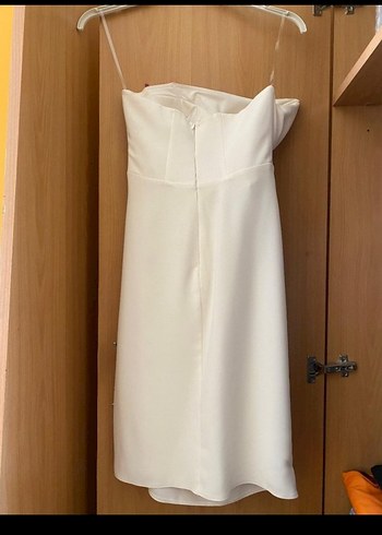 Askısız midi Beyaz elbise - Görsel 2