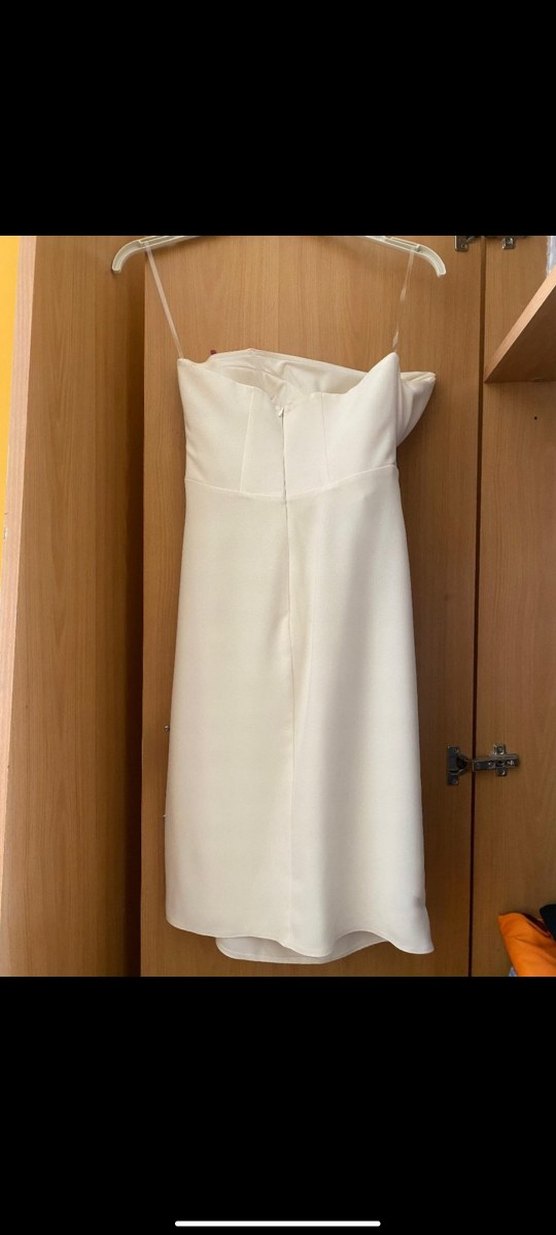 Askısız midi Beyaz elbise - Görsel 2