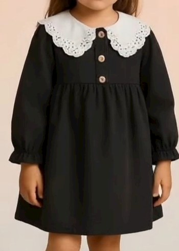 6 ay 1.2.3.4 yaş arası Nakışlı Siyah Kız Çocuk kot  Elbise - Görsel 2