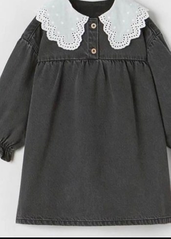 6 ay 1.2.3.4 yaş arası Nakışlı Siyah Kız Çocuk kot  Elbise - Görsel 3