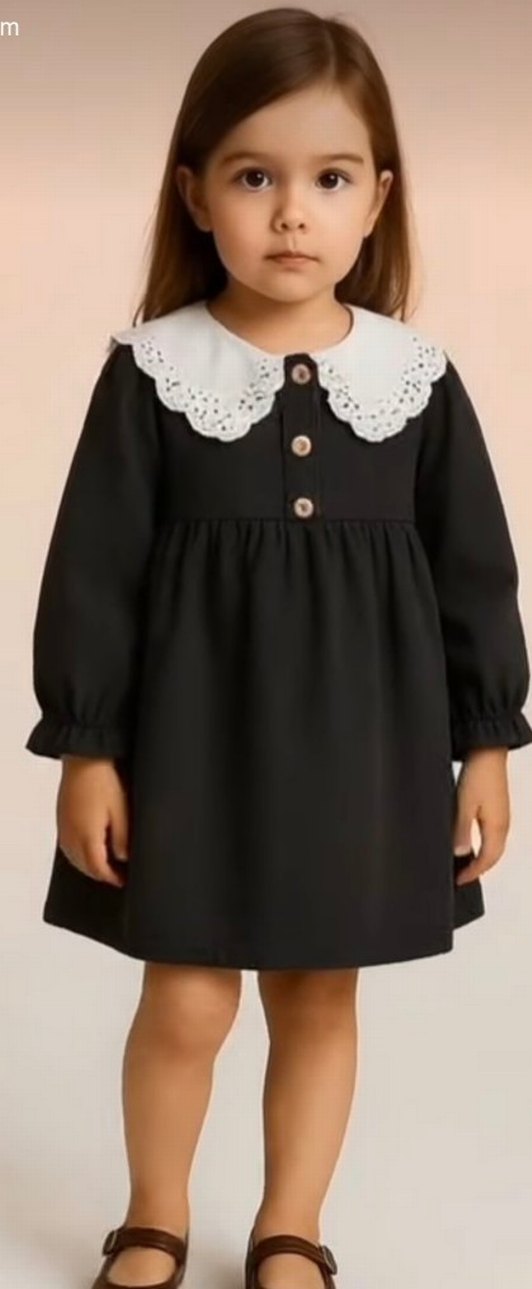 6 ay 1.2.3.4 yaş arası Nakışlı Siyah Kız Çocuk kot  Elbise - Görsel 2
