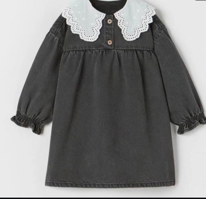 6 ay 1.2.3.4 yaş arası Nakışlı Siyah Kız Çocuk kot  Elbise - Görsel 3