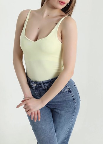 Trendyol & Milla Acik Sari V Yaka İnce Askili Body