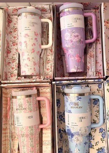 Stanley Pastel Mavi Çiçekli Termos Kupa - Görsel 7