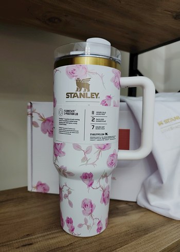 Stanley Pastel Mavi Çiçekli Termos Kupa - Görsel 9