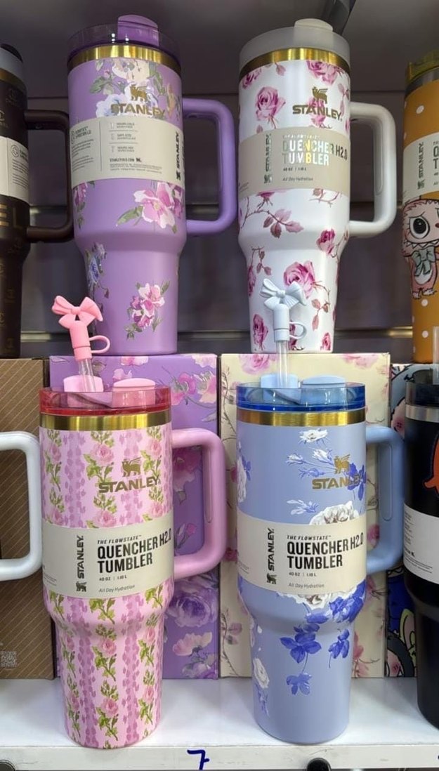 Stanley Pastel Mavi Çiçekli Termos Kupa - Görsel 2