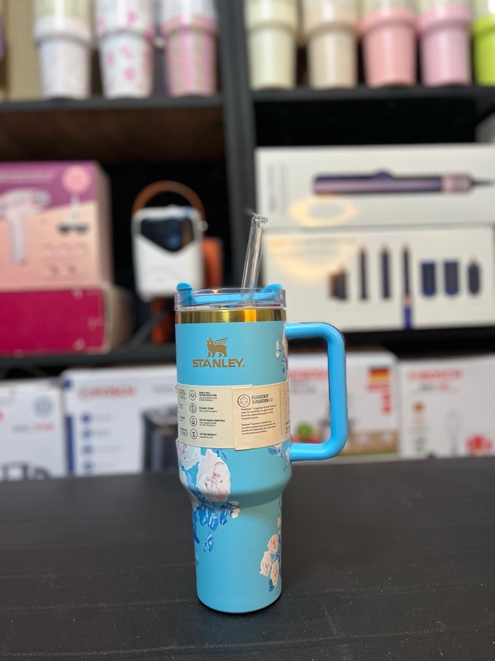 Stanley Pastel Mavi Çiçekli Termos Kupa - Görsel 5