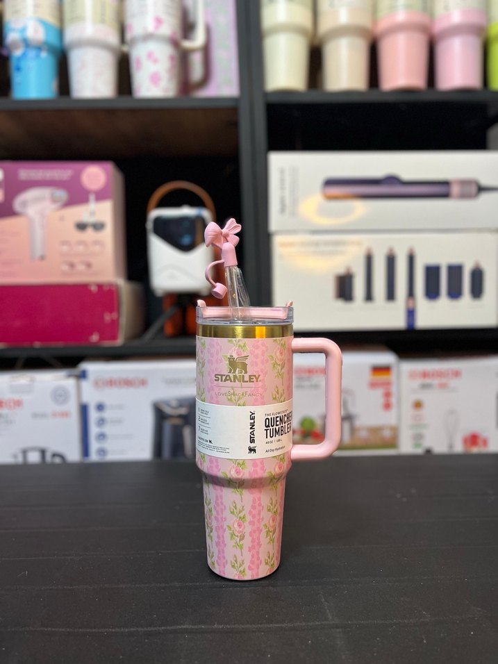 Stanley Pastel Mavi Çiçekli Termos Kupa - Görsel 3