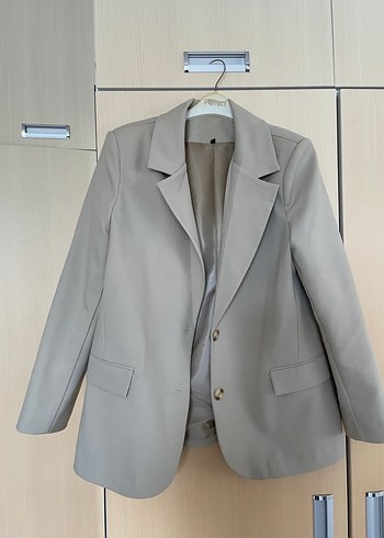 Bej Kadın Ofis Blazeri, Regular Fit, Midi Boy - Görsel 4