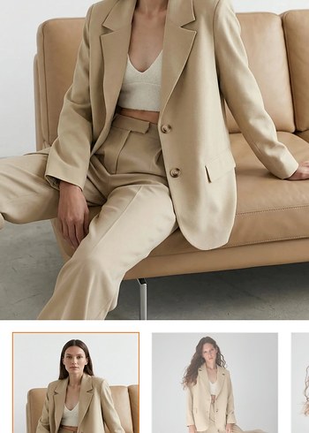 Bej Kadın Ofis Blazeri, Regular Fit, Midi Boy - Görsel 2