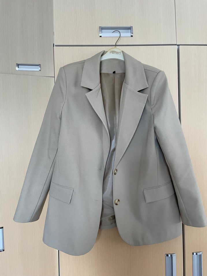 Bej Kadın Ofis Blazeri, Regular Fit, Midi Boy - Görsel 4