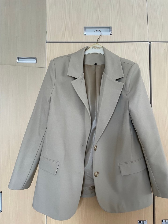 Bej Kadın Ofis Blazeri, Regular Fit, Midi Boy - Görsel 5