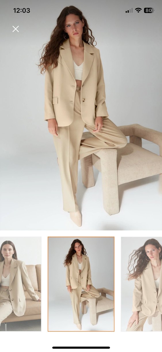 Bej Kadın Ofis Blazeri, Regular Fit, Midi Boy - Görsel 3