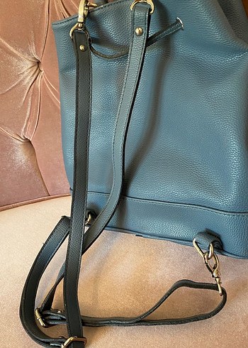 Tokalı Mavi Deri Kadın Çanta - Görsel 4