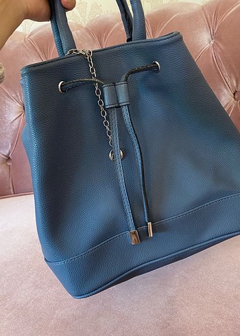 Tokalı Mavi Deri Kadın Çanta - Görsel 3