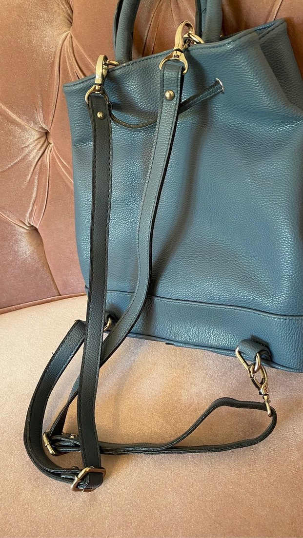 Tokalı Mavi Deri Kadın Çanta - Görsel 4