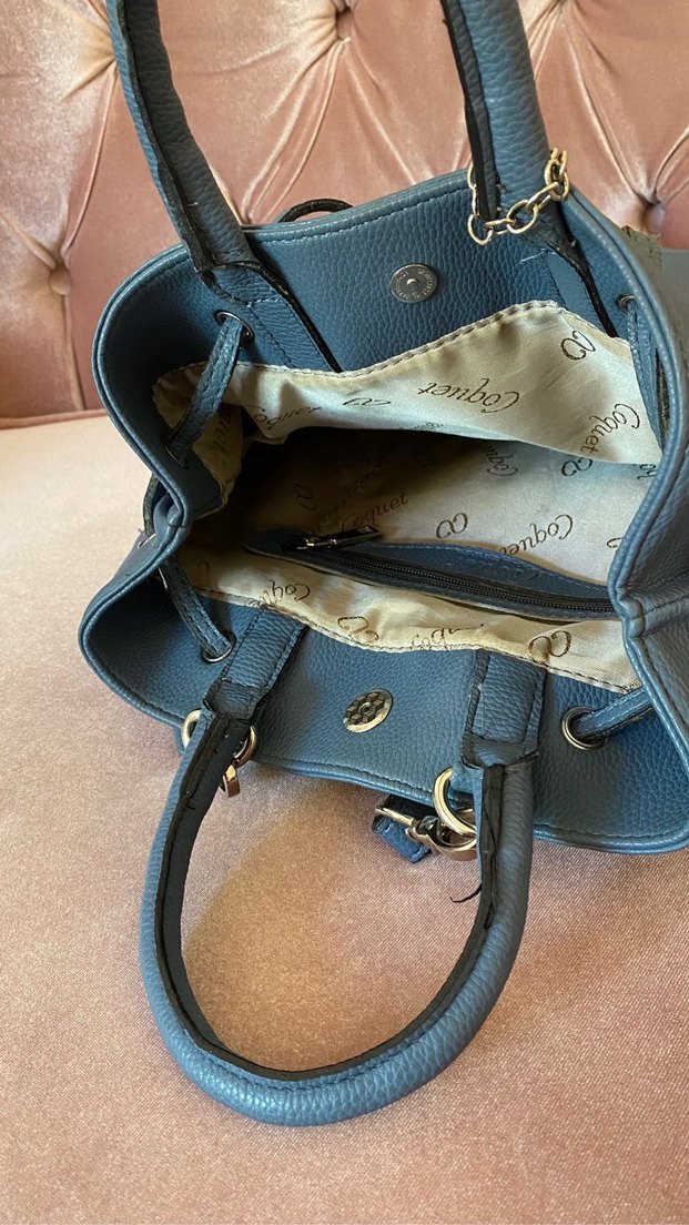 Tokalı Mavi Deri Kadın Çanta - Görsel 5