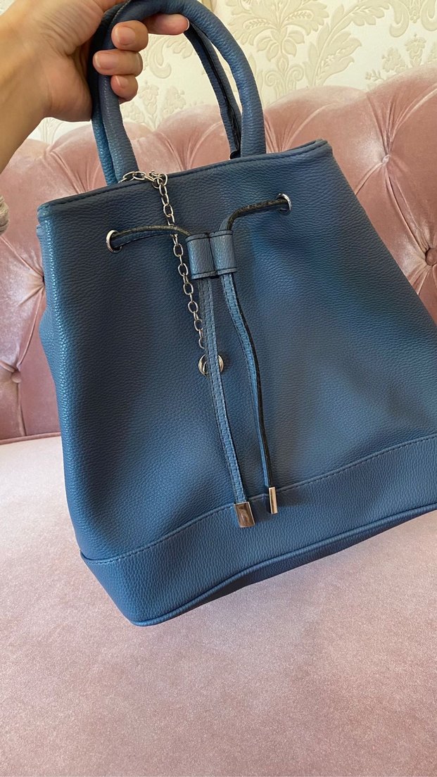 Tokalı Mavi Deri Kadın Çanta - Görsel 3