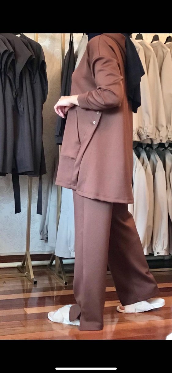 Kadın Kahverengi Rahat Kapüşonlu Eşofman Takımı - Görsel 2