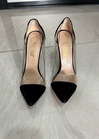38 Beden Şeffaf Detaylı Siyah Stiletto