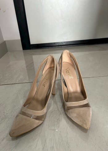 38 Beden ten rengi Renk Bej Süet şeffaf detaylı Stiletto Topuklu Kadın Ayakkabı