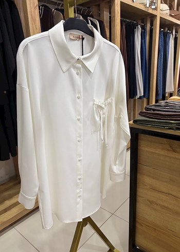 Beyaz Düğmeli Uzun Kollu Kadın Gömlek - Görsel 3