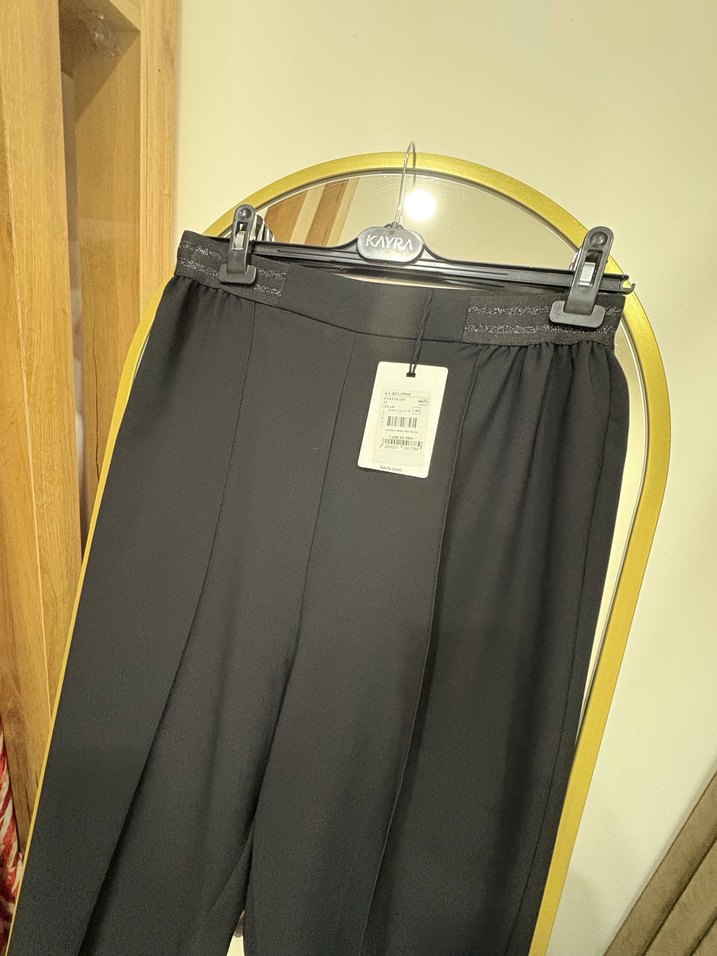 Siyah Pilili Uzun Kadın pantolon Kayra - Görsel 3