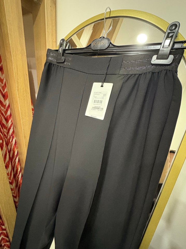 Siyah Pilili Uzun Kadın pantolon Kayra - Görsel 5