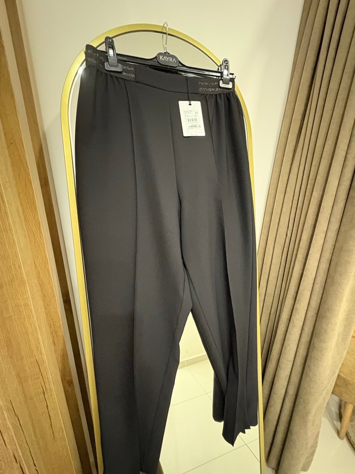 Siyah Pilili Uzun Kadın pantolon Kayra - Görsel 2