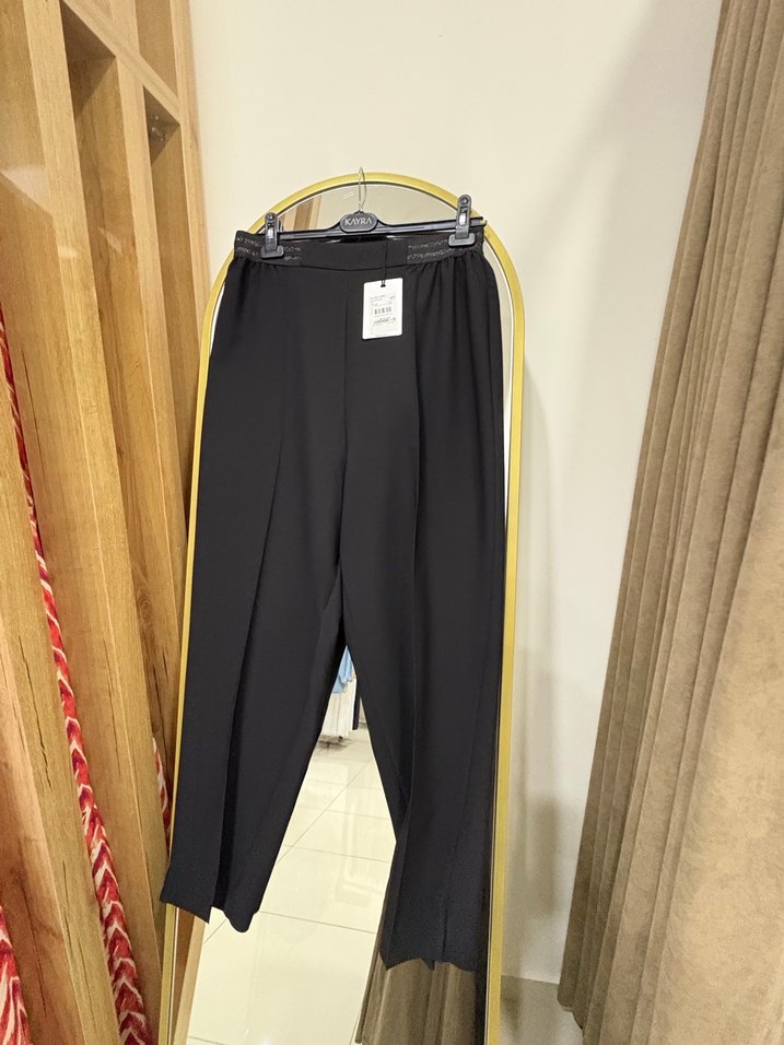 Siyah Pilili Uzun Kadın pantolon Kayra - Görsel 4