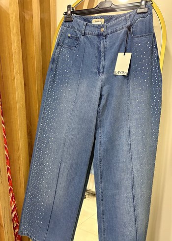 Mavi Taşlı Geniş Kesim Kot Pantolon - Görsel 3