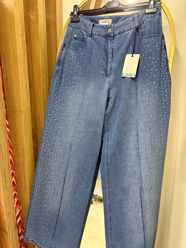 Mavi Taşlı Geniş Kesim Kot Pantolon - Görsel 3