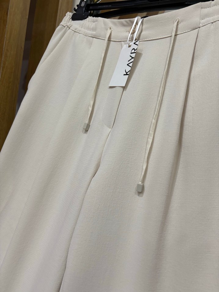 Bej Kadın Kumaş Pantolon, Düz Kesim, Uzun Boy - Görsel 2